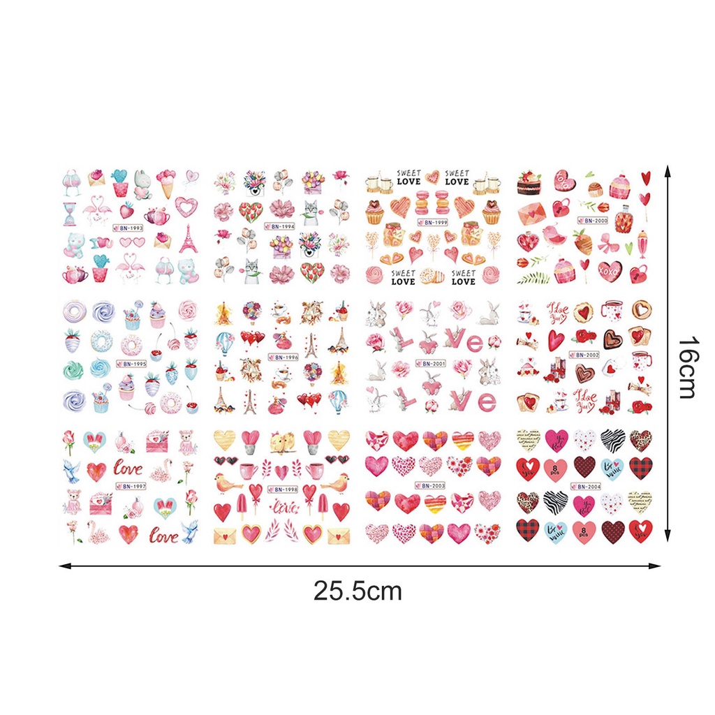 Nhãn Dán Móng Tay Siêu Mỏng Hình Trái Tim Lãng Mạn