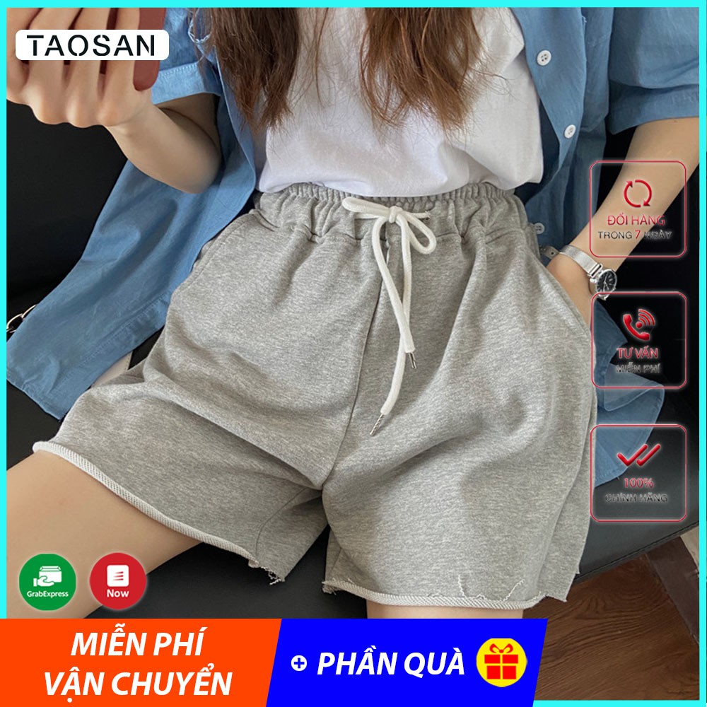 Quần Short Nữ rách gấu cạp cao vải da cá dày ống vừa Taosan