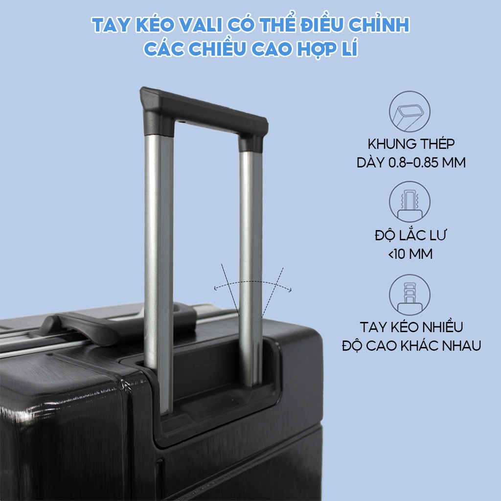 Vali khung nhôm cao cấp thời trang mẫu thương gia du lịch bánh xe xoay 360 độ khoá sập TSA mật khẩu 3 đơn vị số L075