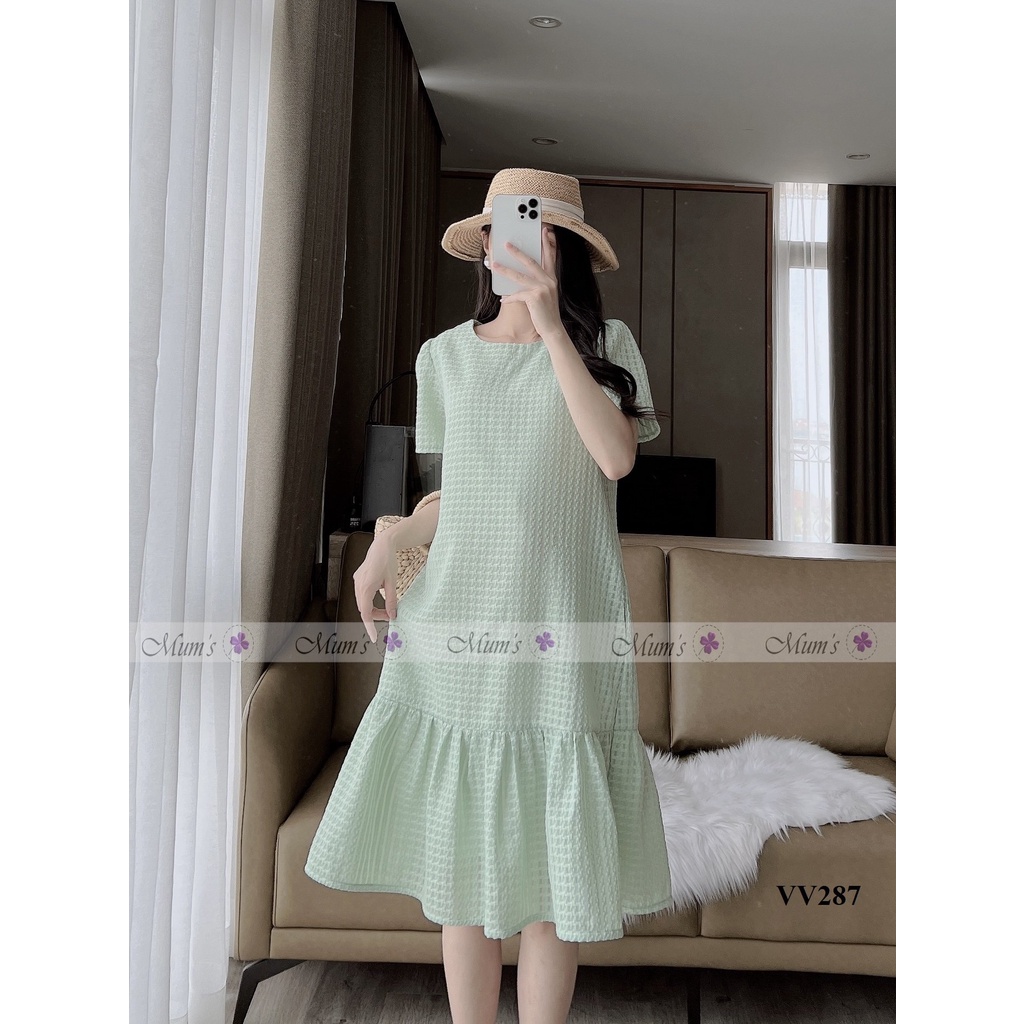 ĐẦM BẦU CÔNG SỞ MUM'S SHOP  FREESHIP  Váy bầu xinh mùa hè chất xốp xanh cốm cổ tròn