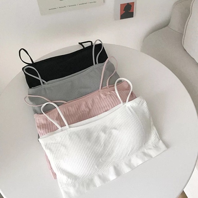 Áo bra Gân Tăm 2 dây có mút đệm ngực 🎀 Áo Bra Quây Ngực Co Giãn 4 Chiều freesize