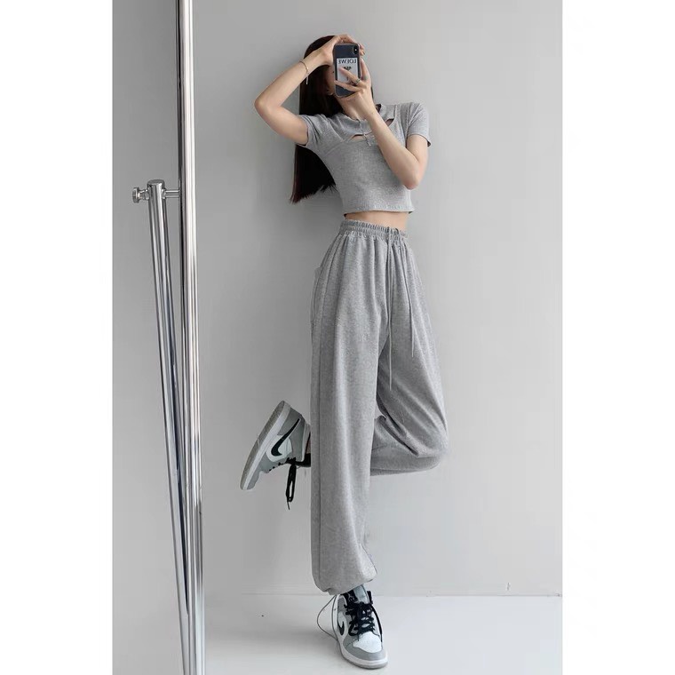 Quần Jogger Ống Rộng, Quần Ống Rộng Nỉ Nam Nữ Unisex Basic