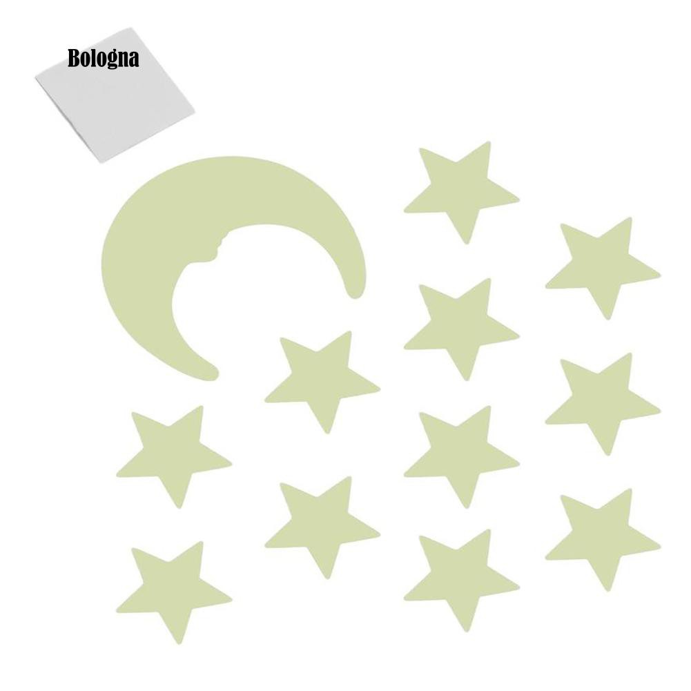 12 Sticker Dán Tường Dạ Quang Hình Trăng Sao