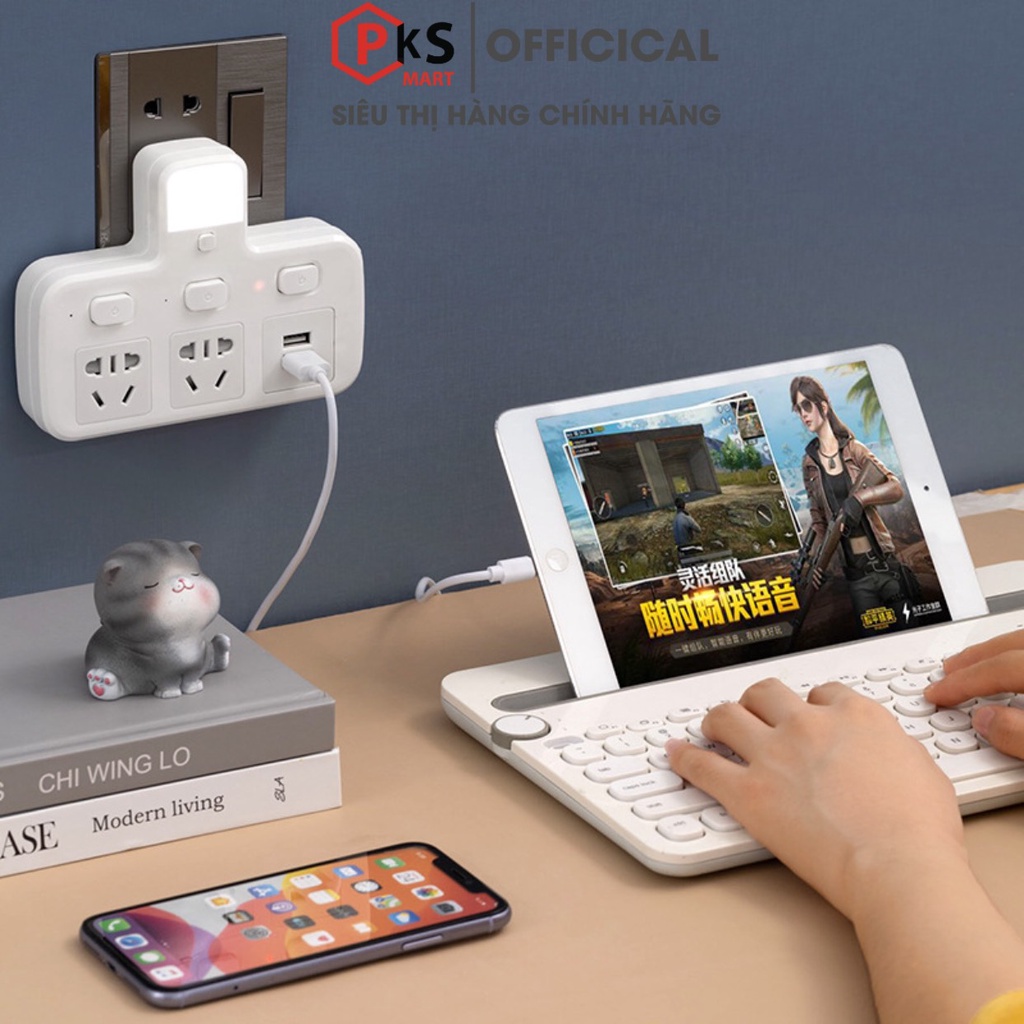 Ổ Cắm Điện Thông Minh, Đa Năng Tích Hợp Cổng USB Sạc Điện Thoại... Đèn Ngủ Bảo Hành Lỗi Đổi Mới Trong 3 Tháng - PKSMART