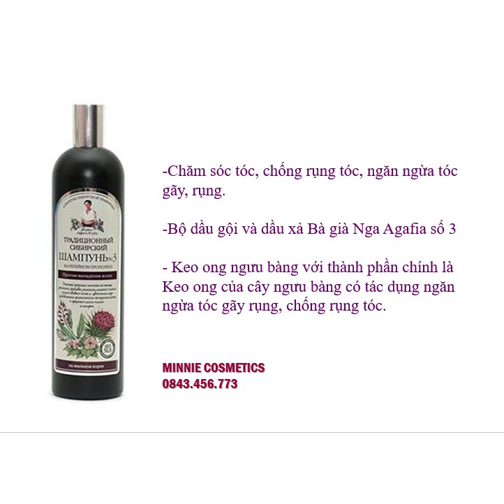 Cặp dầu gội và dầu xả Bà già Nga Agafia số 3 Chống rụng tóc 550ml