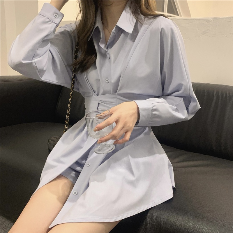 ZHELIHANGFEI Set Áo Sơ Mi Phối Chân Váy Dáng Rộng Phong Cách Hồng Kông Thời Trang Cá Tính Trẻ Trung