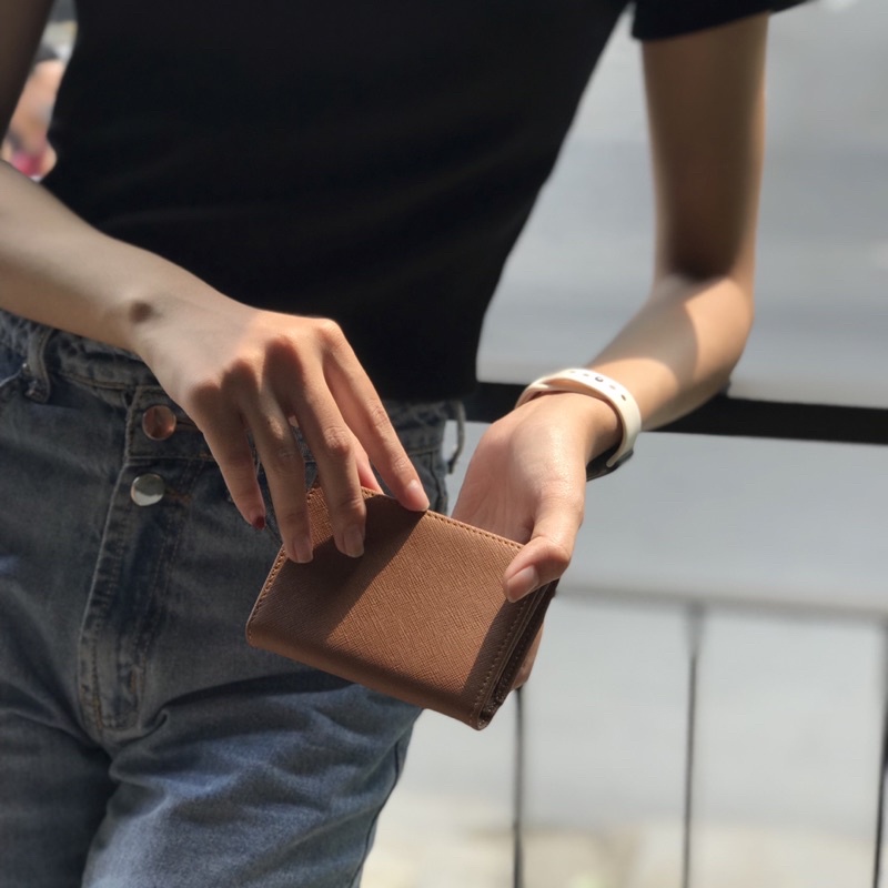 Ví da bò thật Tiny màu Nâu Choco nhỏ gọn - Thiết kế chính hãng từ Lemont.
