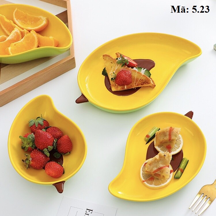 Bát đĩa sứ hình quả dứa, xoài màu hồng, màu vàng, đồ ăn dặm cho bé, phụ kiện bàn ăn 5.22 5.23