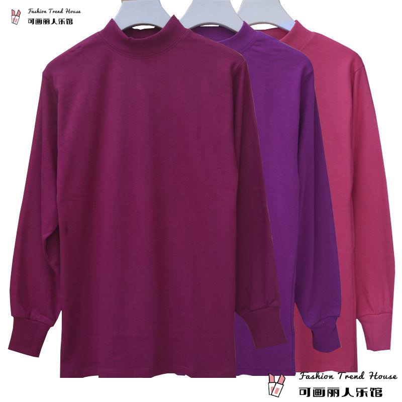 O Gi Nhi T Áo Sweater Cotton Cổ Thấp Thấp Qiu Jiao Đơn Người Lớn Tuổi - Giữ Ấm Bụng Mùa Đông Cho Phụ Nữ Lớn Tuổi