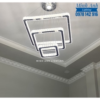 Đèn Thả Pha Lê Hình Vuông Led 3 Chế Độ Màu Trang Trí Phòng Khách Minh Anh