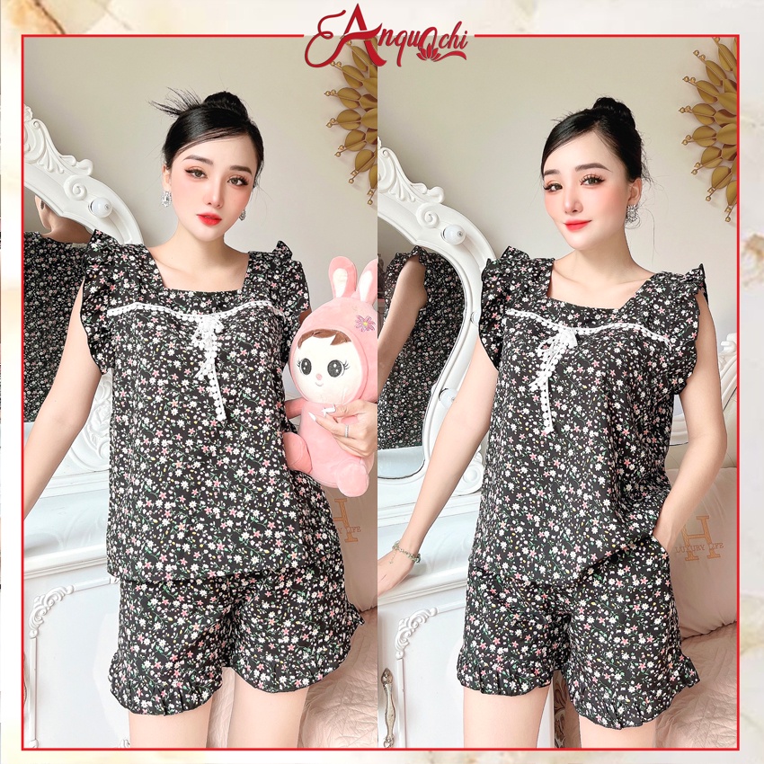 Đồ Bộ Nữ Mặc Nhà Anquachi Quần Đùi Lụa Hoa Nhí Lưng Thun Mặc Ở Nhà Đẹp Đi Chơi Dễ Thương S076