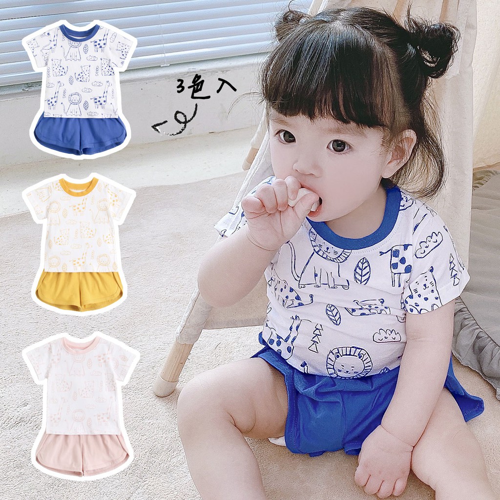 Set quần áo em bé Sanlutoz cotton hoạt hình mùa hè