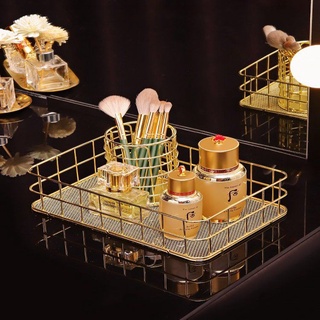 Bắc Âu gió hoa hồng vàng sắt kim loại mỹ phẩm giỏ lưu trữ quần áo văn phòng máy tính để bàn giỏ lưu trữ