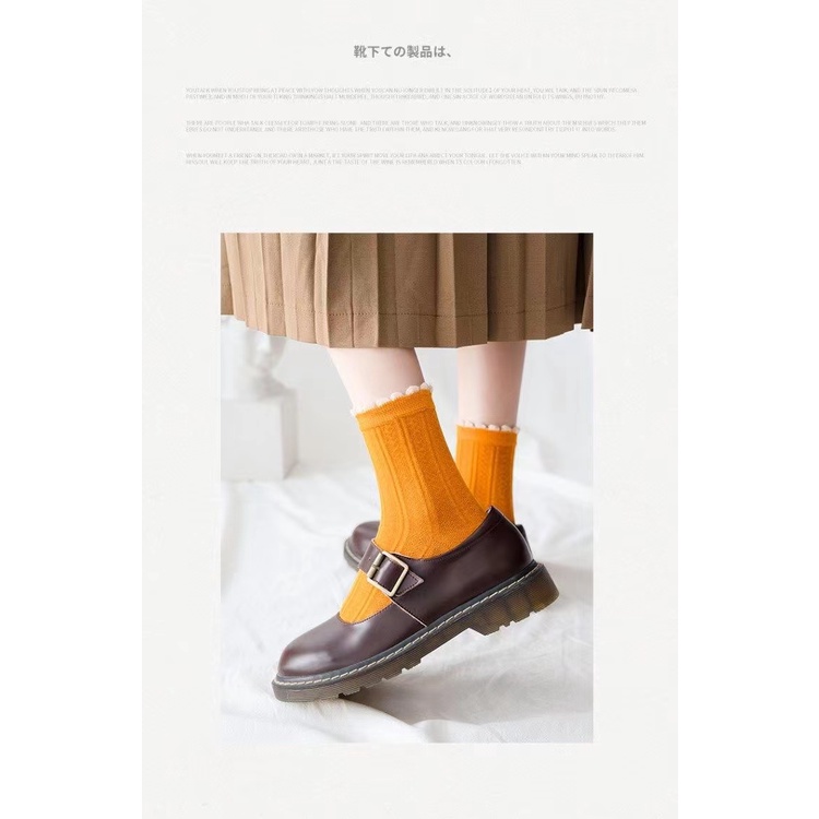 Tất cotton ống vừa phối ren màu trơn phong cách đơn giản linh hoạt cho nữ