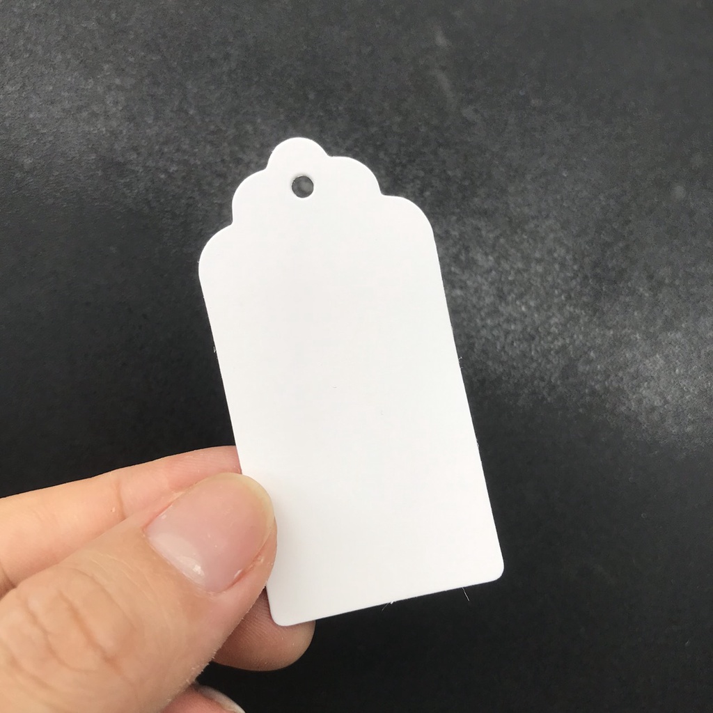 100 tag ghi giá màu trắng, ghi tên sản phẩm đơn giản size 6x3cm