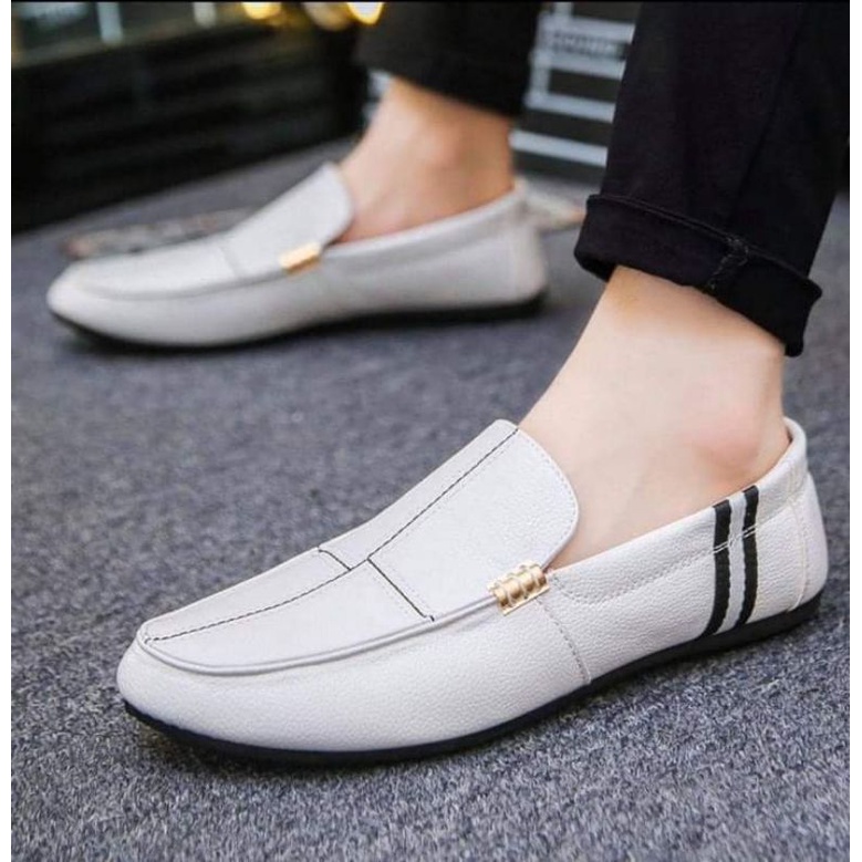 Giày lười da trắng cho nam phong cách sang chảnh