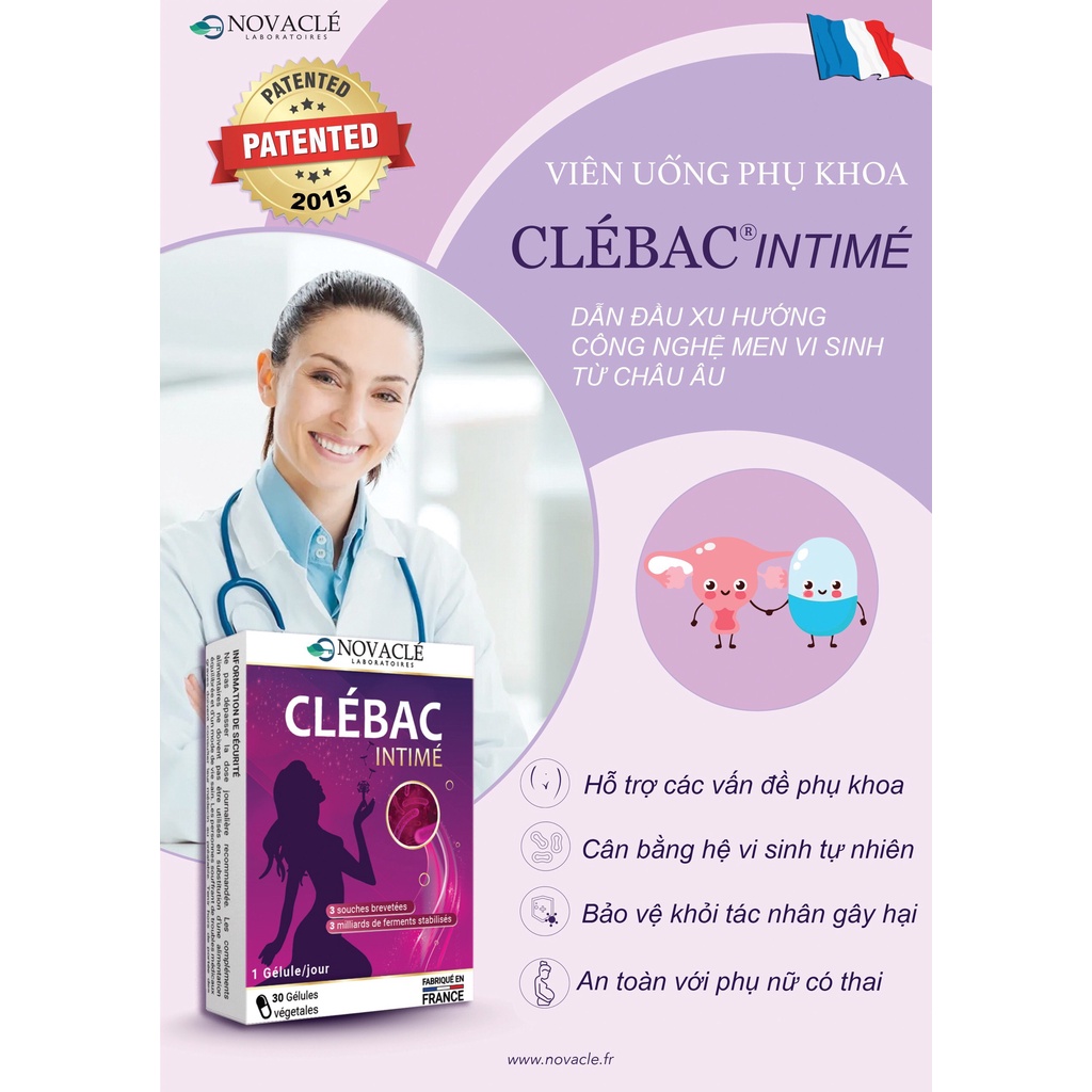 (Pháp) Viên uống Clebac INTIME Men Vi Sinh Giảm Khô Ngứa Vùng Kín 30v