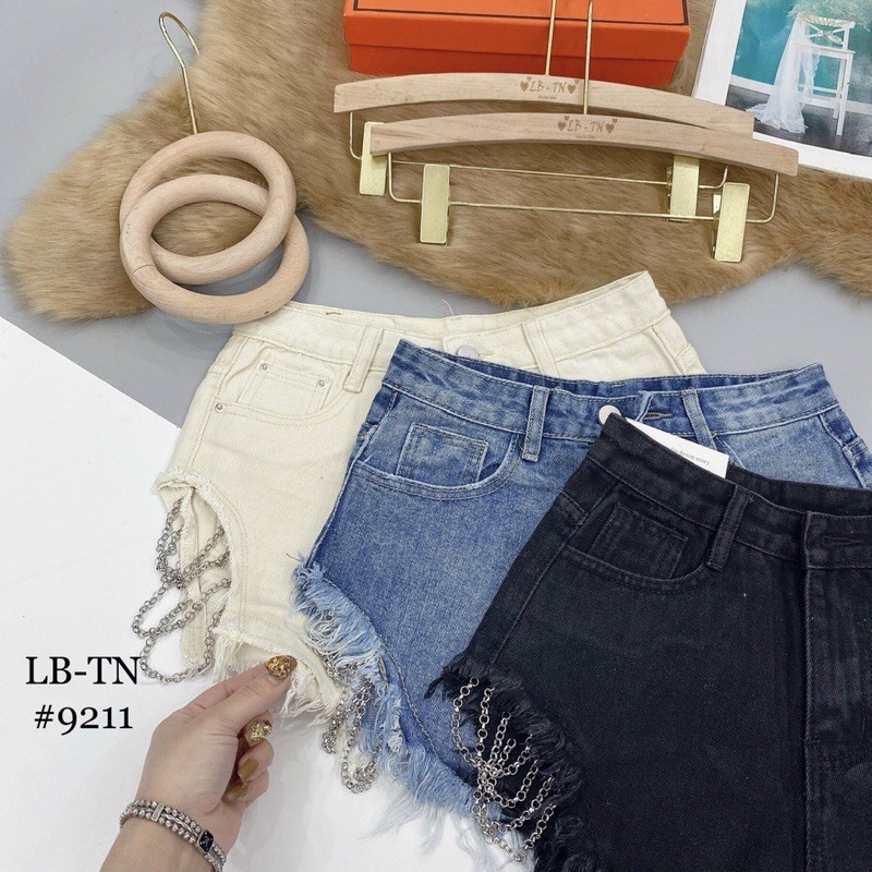 Quần short jean xích