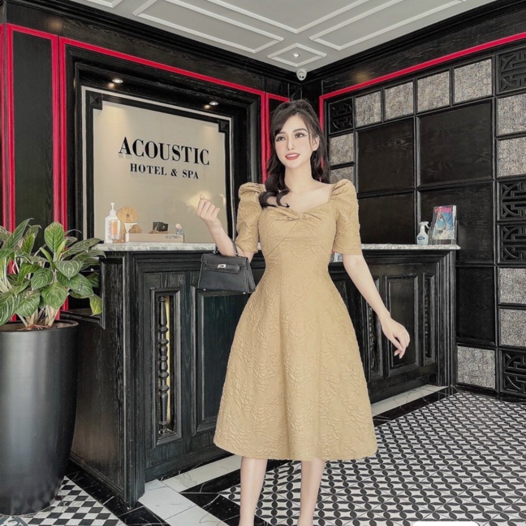 Váy nữ xòe thiết kế cổ vuông, đầm xòe xốp trẻ trung sang chảnh HN Clothing V27 | BigBuy360 - bigbuy360.vn