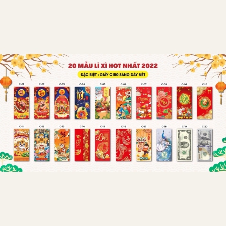 Bao Lì Xì Đẹp Tết 2022 Hoạt Hình Con Cọp Cute Dễ Thương Thần Tài Tiền Đô Độc Lạ Giá Sỉ Rẻ Màu Đỏ Chất Giấy C150 Cứng Cáp