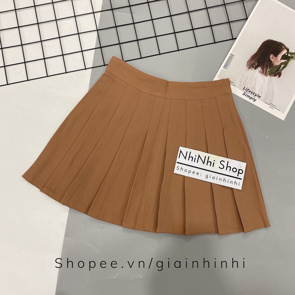 Chân váy xòe xếp ly cạp cao có lót quần trong phong cách Hàn Quốc CV808 - NhiNhiShop