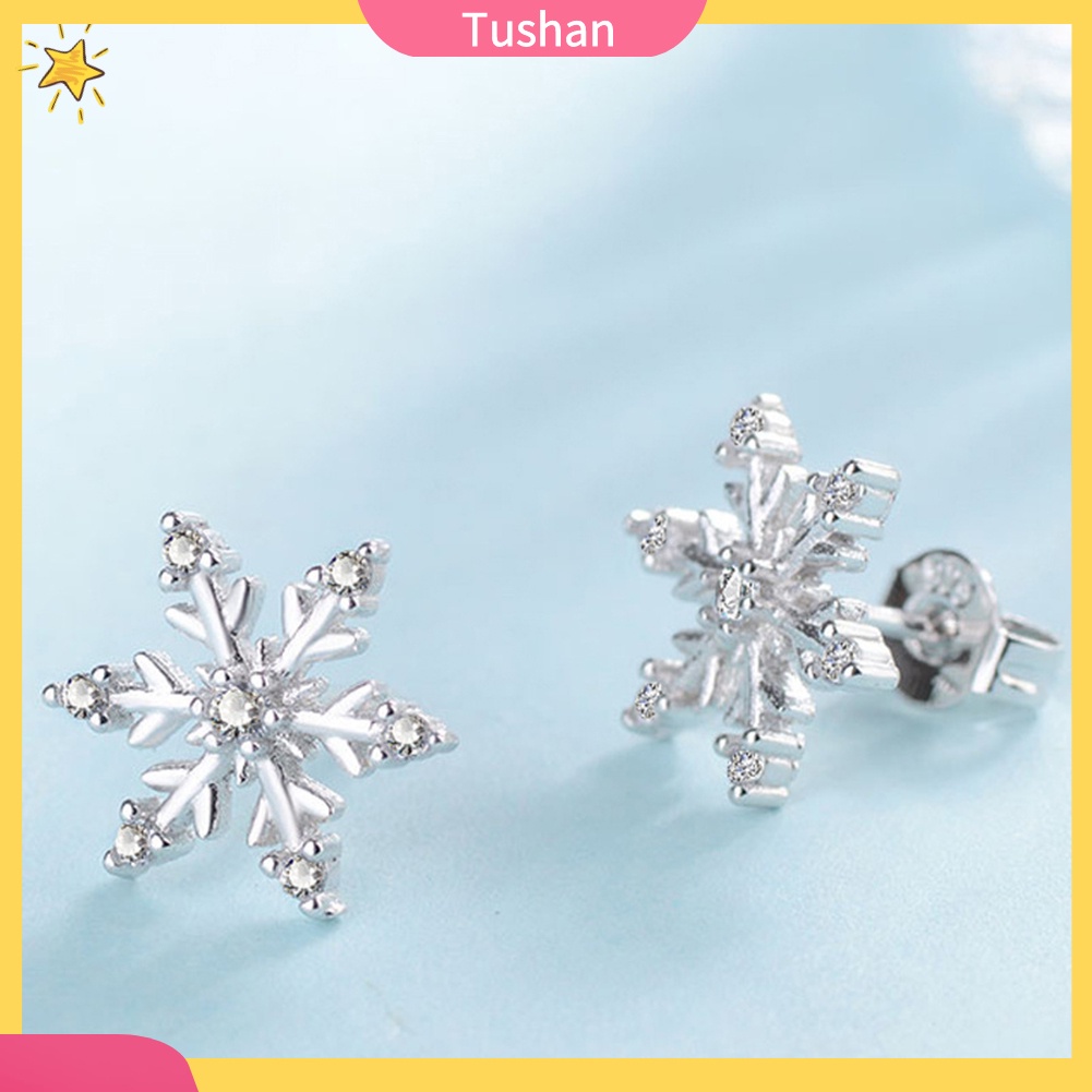TUSH_Elegant Women Rhinestone Inlaid Snowflake Ear Stud Earrings Jewelry Xmas Gift
