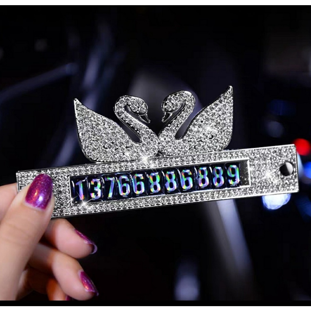 Bảng Số Điện Thoại Đính Đá Thiên Nga,Vương Miện Gắn Kính Lái Xe Ô Tô