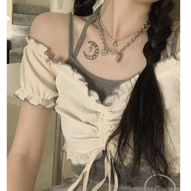 SUXI Áo Thun Tay Ngắn Trễ Vai Thiết Kế Mới Thời Trang Mùa Hè Dành Cho Nữ