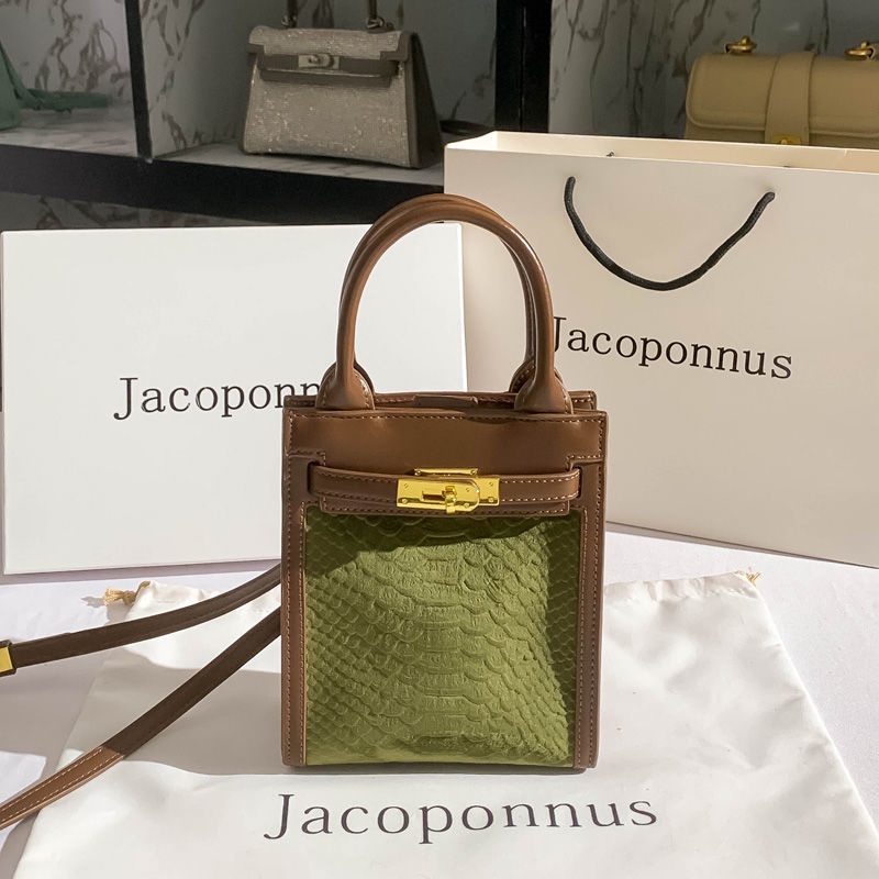 Túi Đeo Chéo Bằng Da PU Dáng Vuông Nhỏ Đính Kim Sa Màu Xanh Lá/Nâu/Nâu