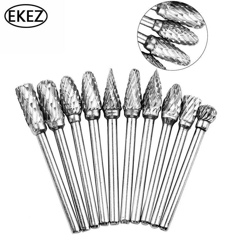 EKEZ Bộ 10 Mũi Mài Chất Liệu Thép Vonfram Cho Máy Mài Móng Đa Dụng