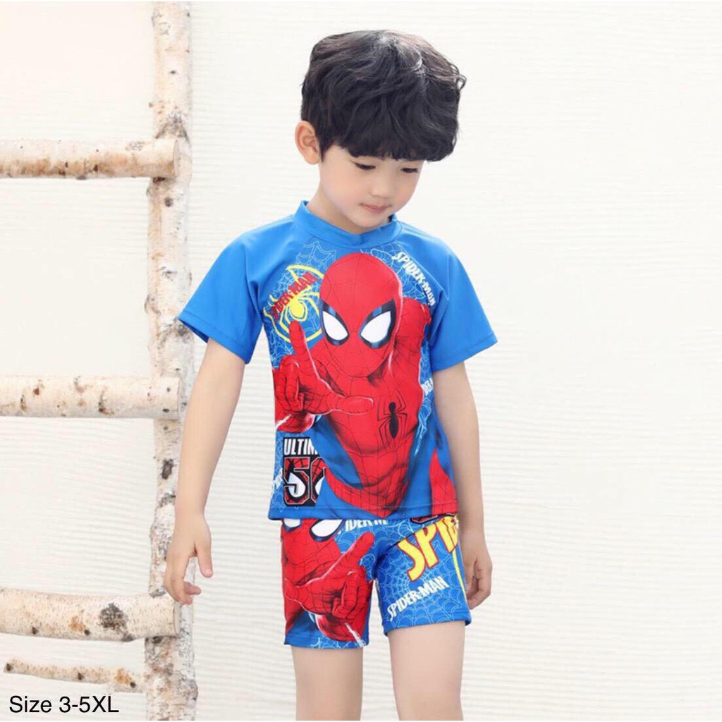 Bộ bơi size đại cho bé trai rời hình nhện chống nắng kèm nón, cho bé 25-30kg (size 3XL)