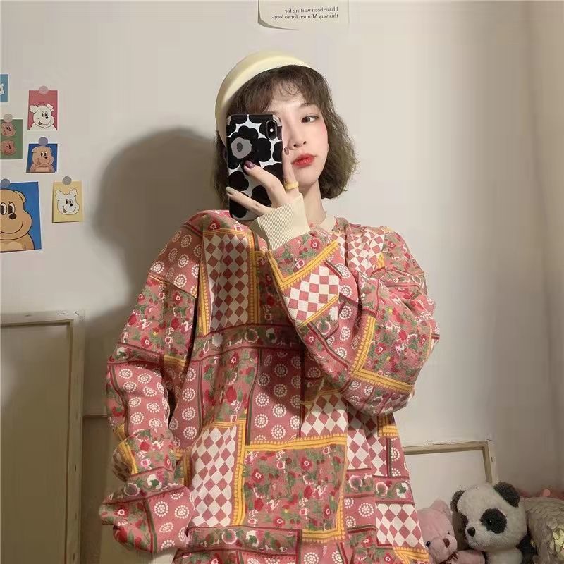 Áo Khoác Len Nữ Cổ Tròn Dài Tay Phong Cách Retro Nhật Bản