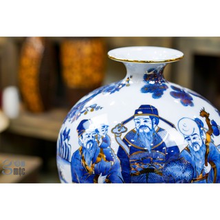 Bình gốm Bát Tràng, bình hút tài lộc vẽ vàng 24K, tích Tam đa Phúc Lộc Thọ