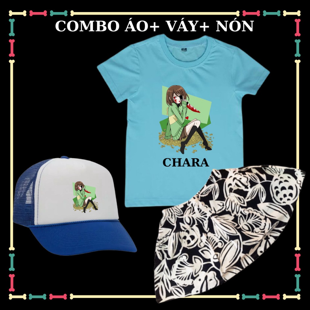 Combo Áo+ Váy+ Mũ mẫu Chara xịn xò dễ thương cho bé gái