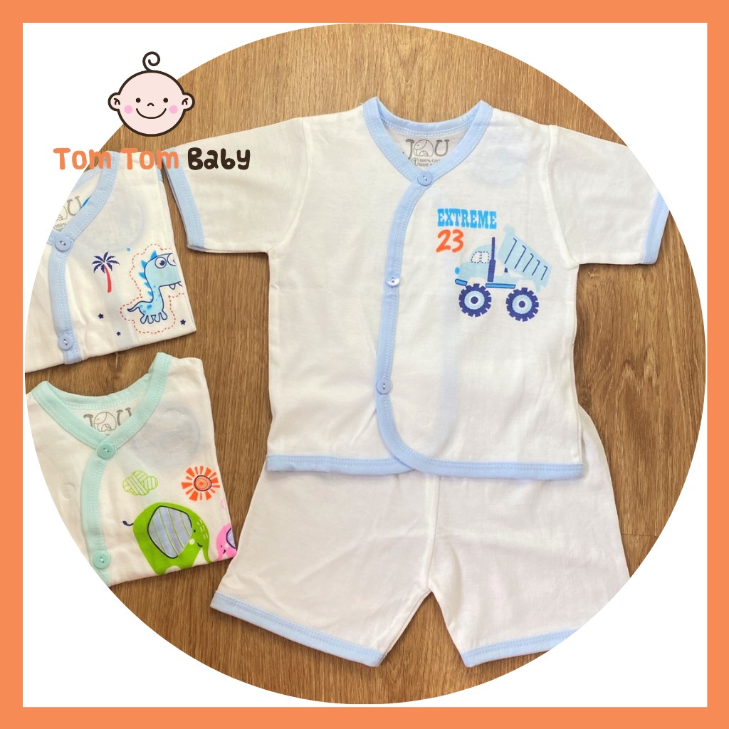 Quần áo trẻ em - Combo 3 bộ quần áo sơ sinh cotton cộc tay Trắng JOU cho bé trai, bé gái