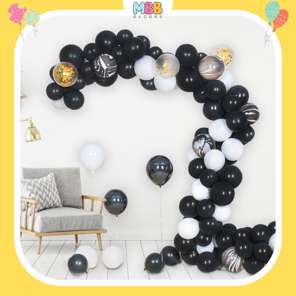 [TPHCM] Set 10 Bóng Bay Đen Trắng Size 10 Inch Phụ Kiện Trang Trí Sinh Nhật, Tiệc Tùng