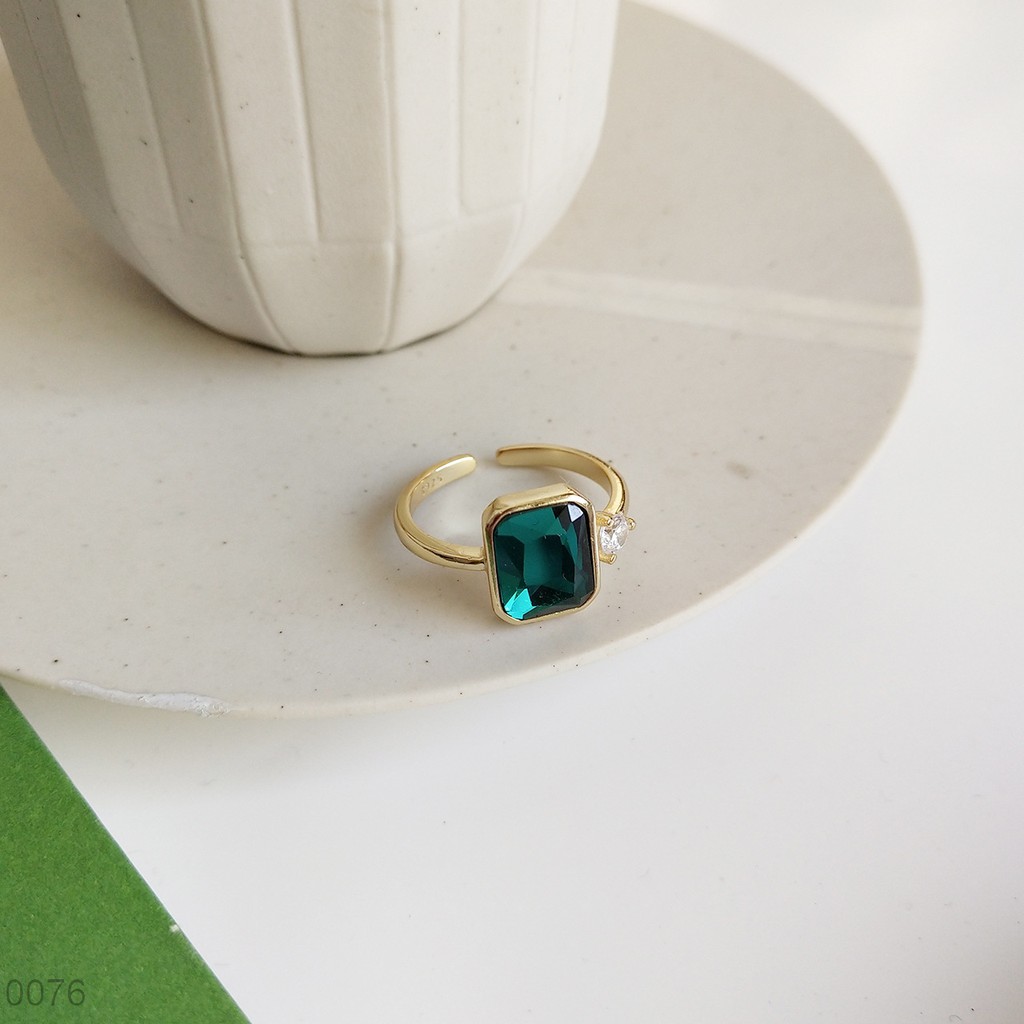 Nhẫn Bạc Eleanor Đính Đá Zircon Emerald Xanh Tinh Tế - SP000076