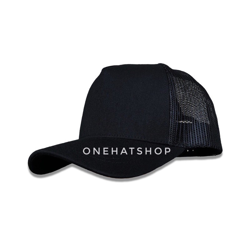 Nón trơn đen A frame full black trucker cap lưới- [CHẤT LƯỢNG CAO]- brand onehatshop- vải loại 1