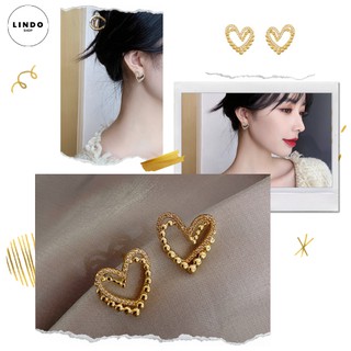 Khuyên tai hình trái tim đính đá lấp lánh LINDO