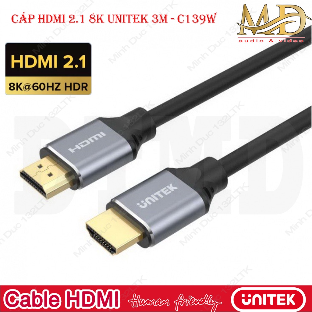 Cable HDMI - Dây Cáp HDMI 2.1 Unitek 8K@60Hz 3M - C139W, Hàng chính hãng