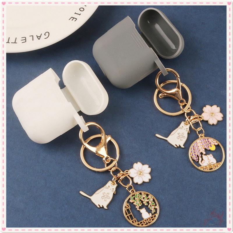 ✪ Móc Khóa Hình Mặt Trăng Và Hoa Sakura ✪ 1 Móc Khóa Thời Trang Ngọt Ngào 2 Kiểu Lựa Chọn Cho Airpods
