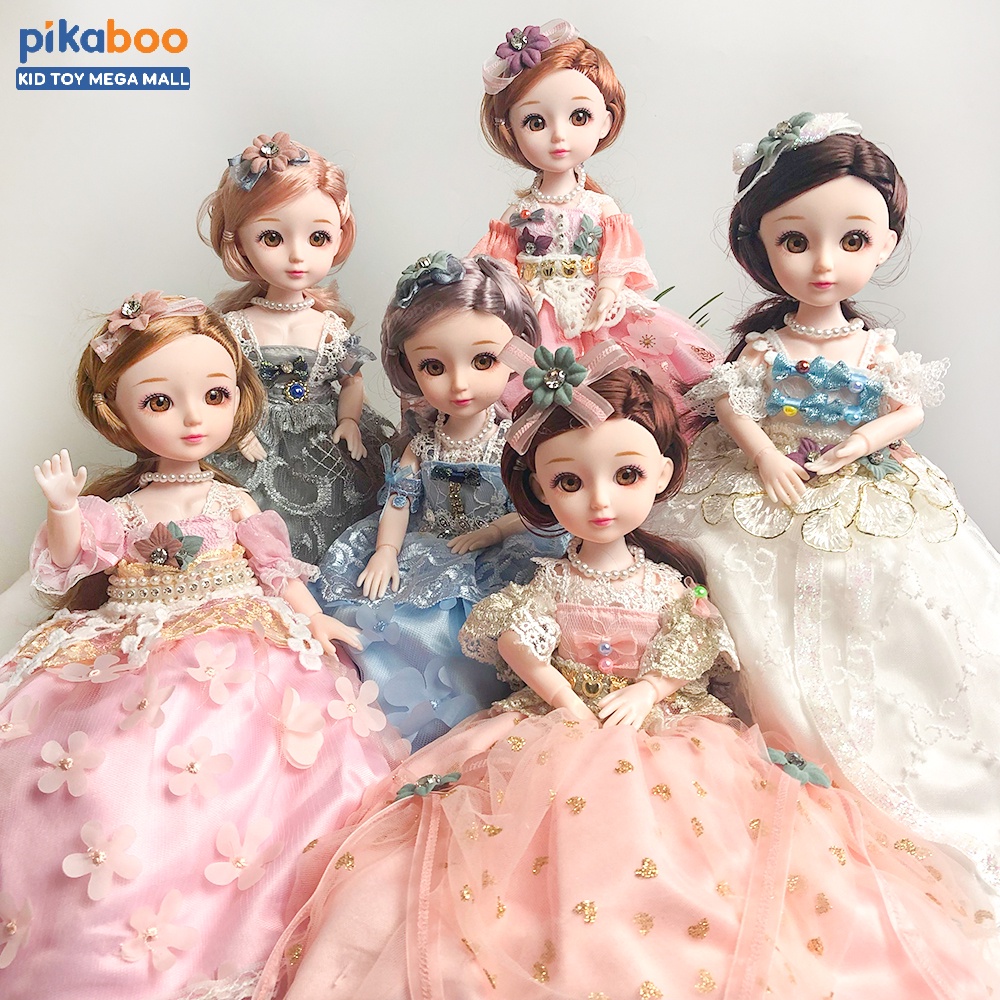 (Summer Sale 50%) Búp bê công chúa Pikaboo mặt xinh mắt 3D, váy xịn, có khớp tay chân, vòng cổ xịn, đã kiểm định an toàn