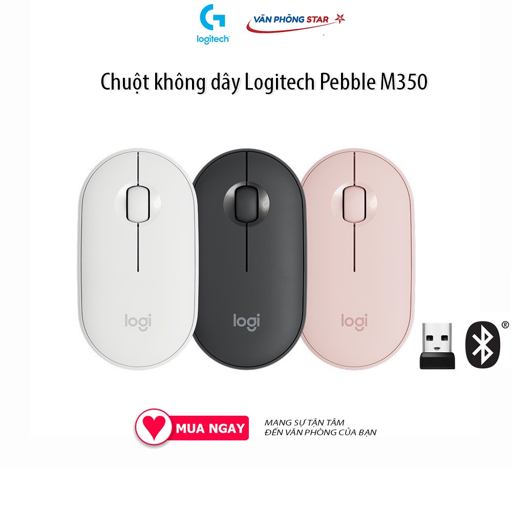 [Free ship] Chuột không dây Logitech Pebble M350 tối giản, hiện đại, thuận tiện khi sử dụng độ phân giải 100 dpi.