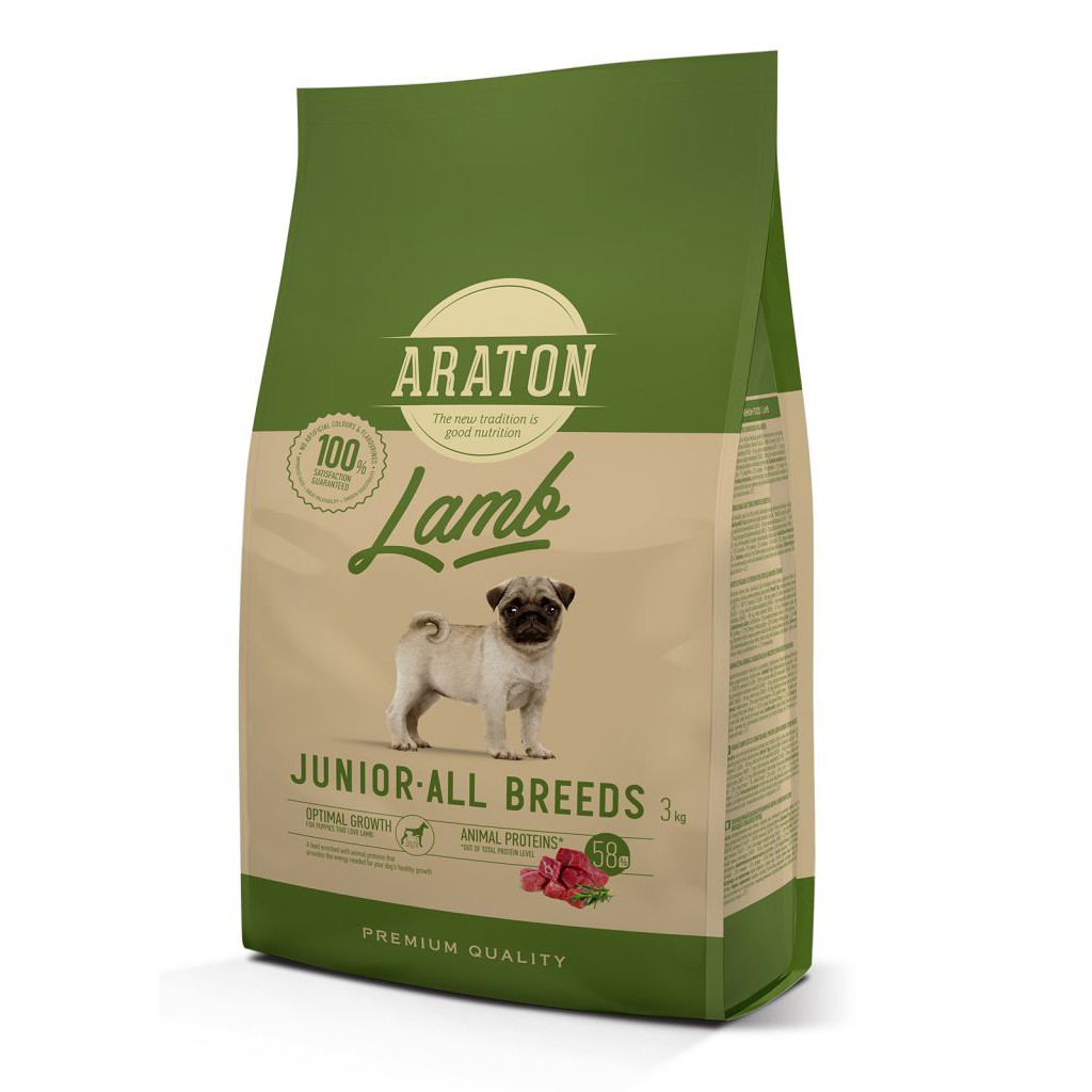 Araton Dog Junior Lamb, 3kg/túi, Thức Ăn Bổ Sung Thịt Cừu Dành Cho Chó Con Thuộc Tất Cả Các Giống Chó 3 Kg