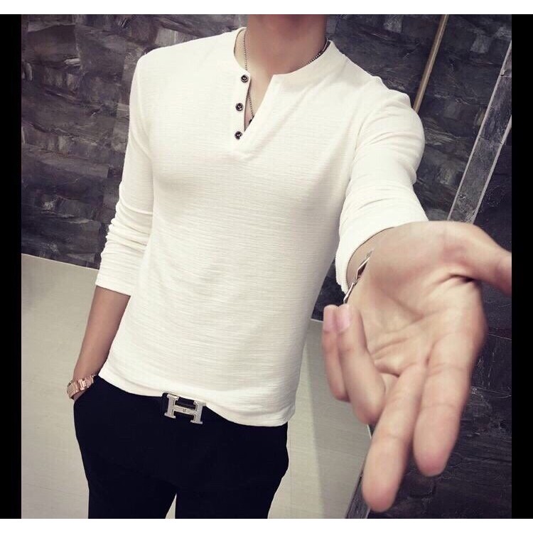 Áo thun nam dài tay cổ V trụ thời trang - cá tính - 4 màu XÁM, TRẮNG ĐEN, XÁM CHÌ (xám chuột) | BigBuy360 - bigbuy360.vn