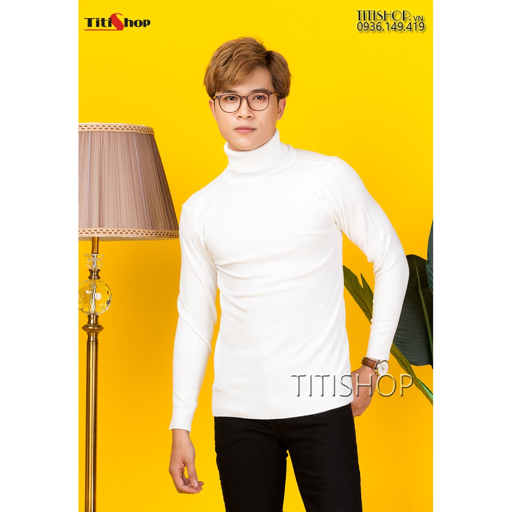 Áo thun len tay dài TitiShop ATN104 trắng cổ cao