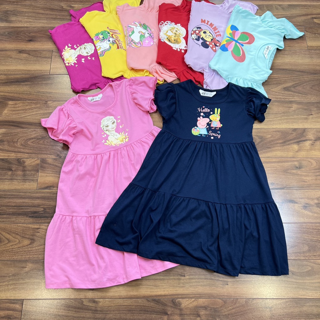 Váy bé gái size đại chất cotton mềm mát, tay áo bèo cánh tiên cực xinh - cho bé 4-8 tuổi  V103