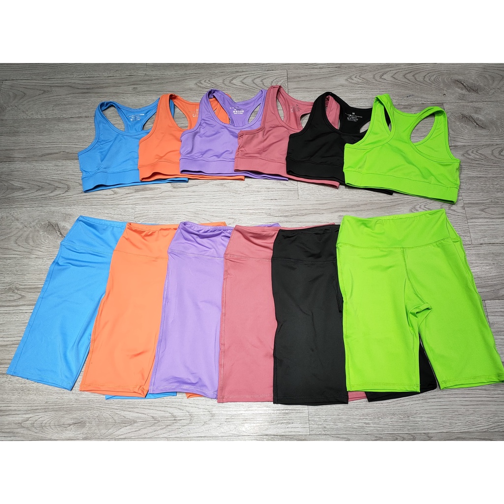 Đồ tập gym nữ, set bộ thể thao nữ áo bra kèm mút quần đùi ngố Bin Sports BL028