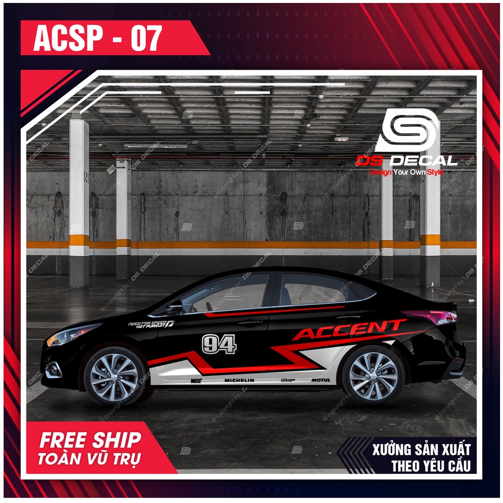 Tem dán xe ô tô Accent - 09, Sticker trang trí xe ô tô, decal dán xe ô tô PVC chống nước - DSDECAL