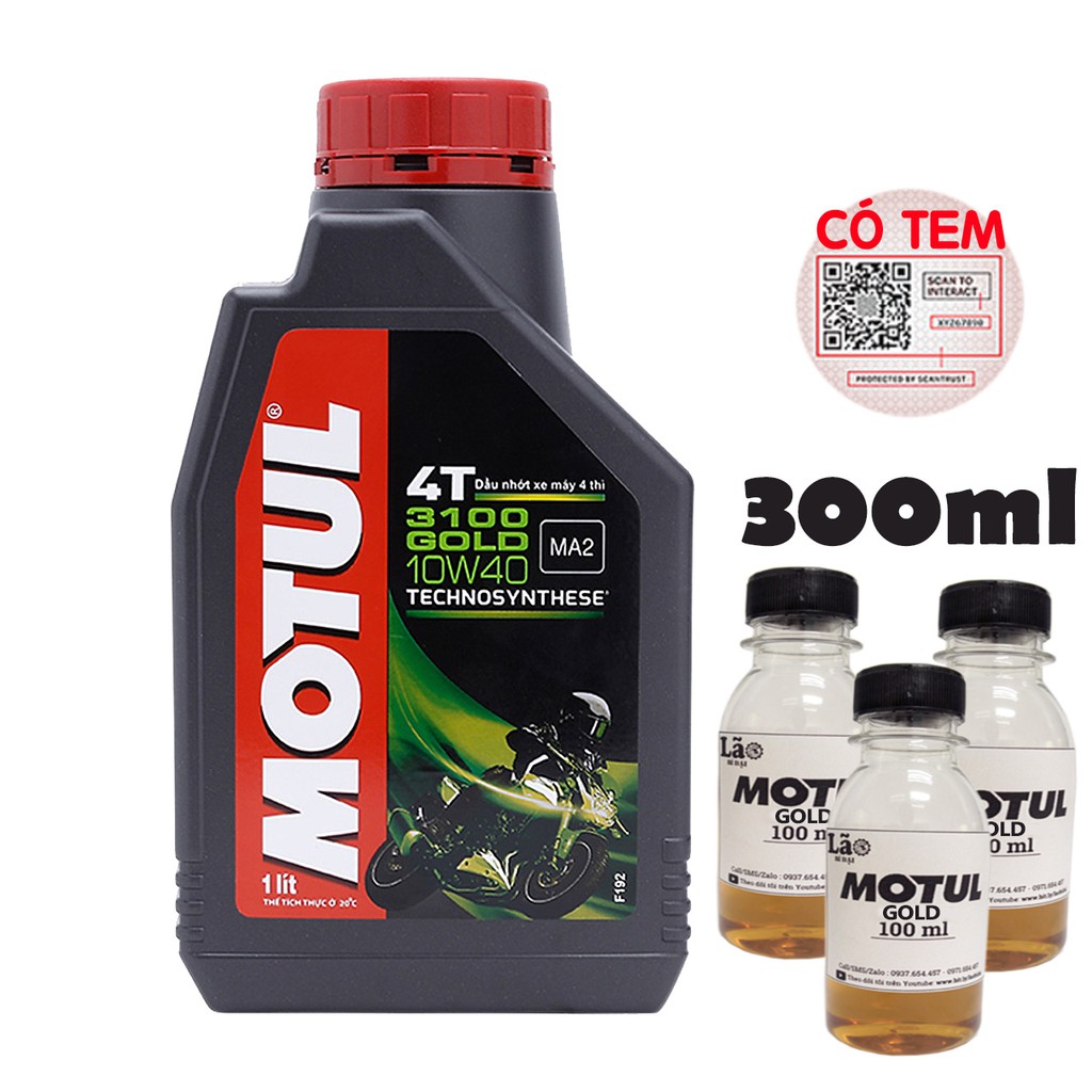 Chiế Lẻ 1,3 Lít Nhớt Motul 3100 Gold 4T 10w40 - Nhớt Tổng Hợp Cho Xe Chạy 2000km Mỗi Lân Thay